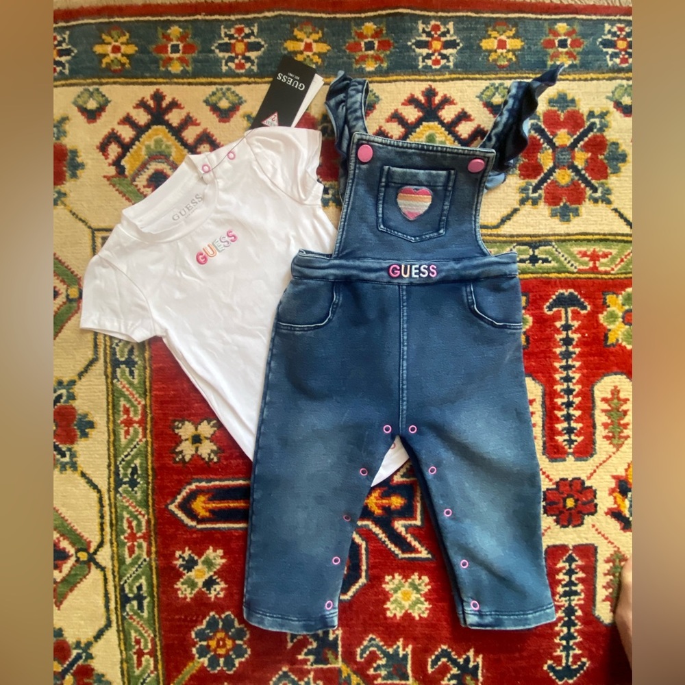 GUESS Overalls and Matching Onesie Set (12 month)